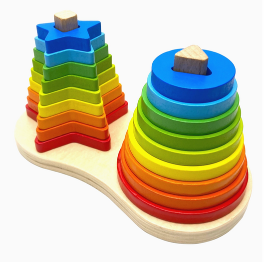 Rainbow Stars and Rings double wooden stacker